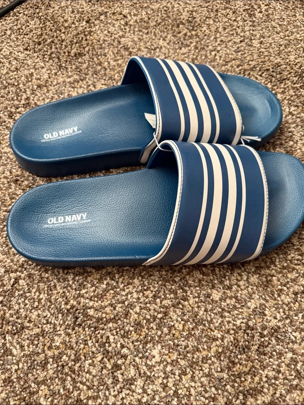 Old Navy Navy Blue Slide Sandals with White Stripes